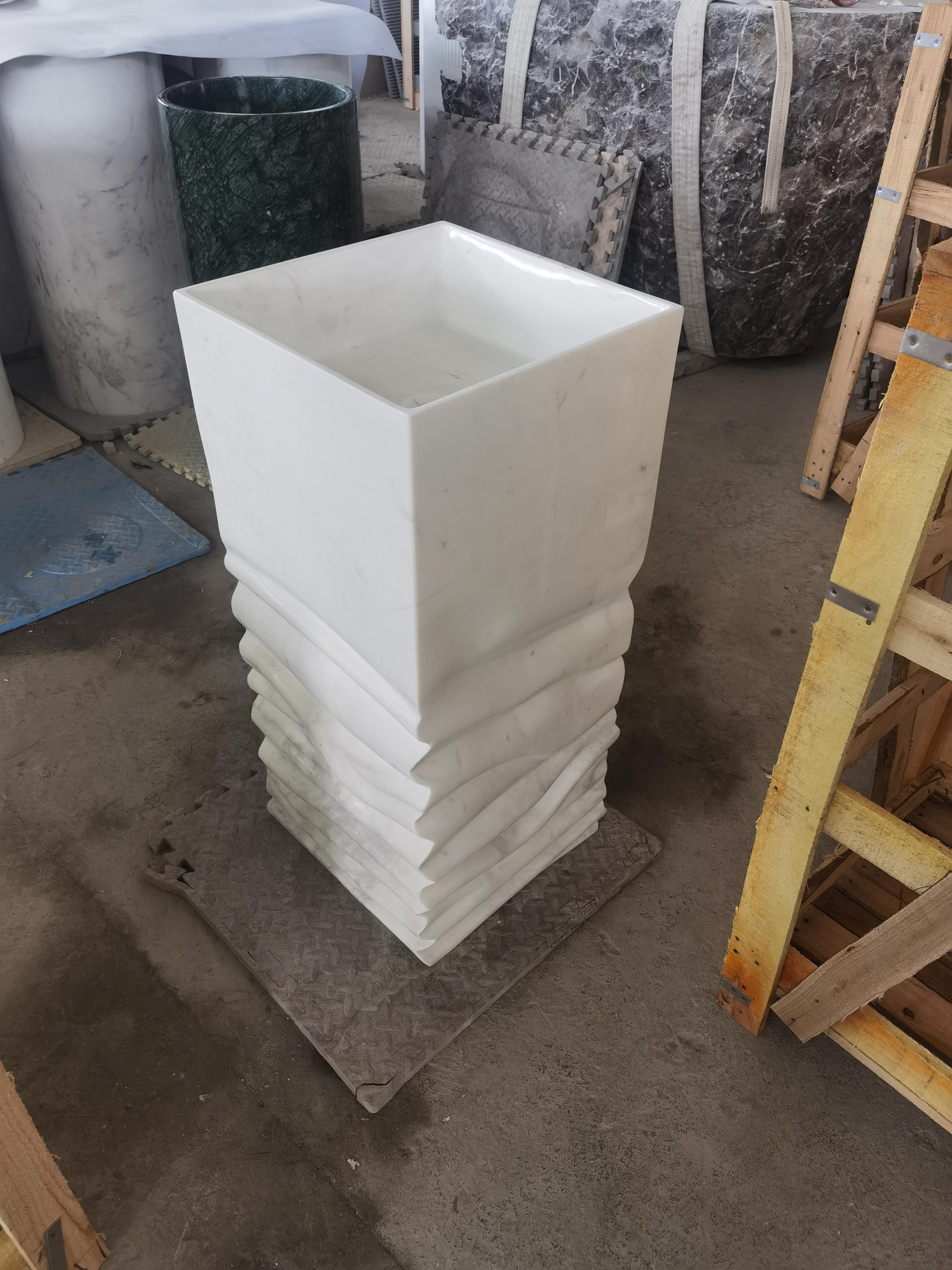 Luxury white marble pedestal wash basin 