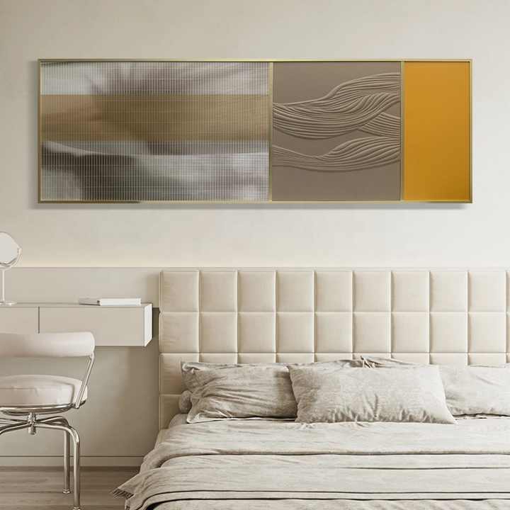 JZ Home Decor Large Handmade Leather Framed Abstract Painting Wall Art Multimedia 3D Decorative Painting 