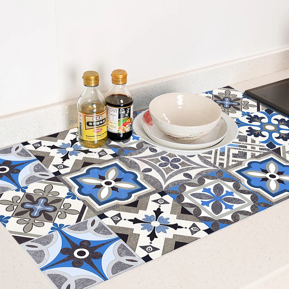 10pcs Blue &amp; Gray Matte Surface Wall Sticker Film For Tiles /Ground in Kitchen Backsplash Floor PVC Art Wallpaper Peel &amp; Stick