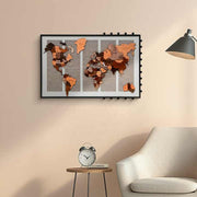 JZ Large Modern 3D Wood Carving World Map Home Decor Multimedia Art Artwork Handmade Abstract Painting Kitchen Wall Decor 