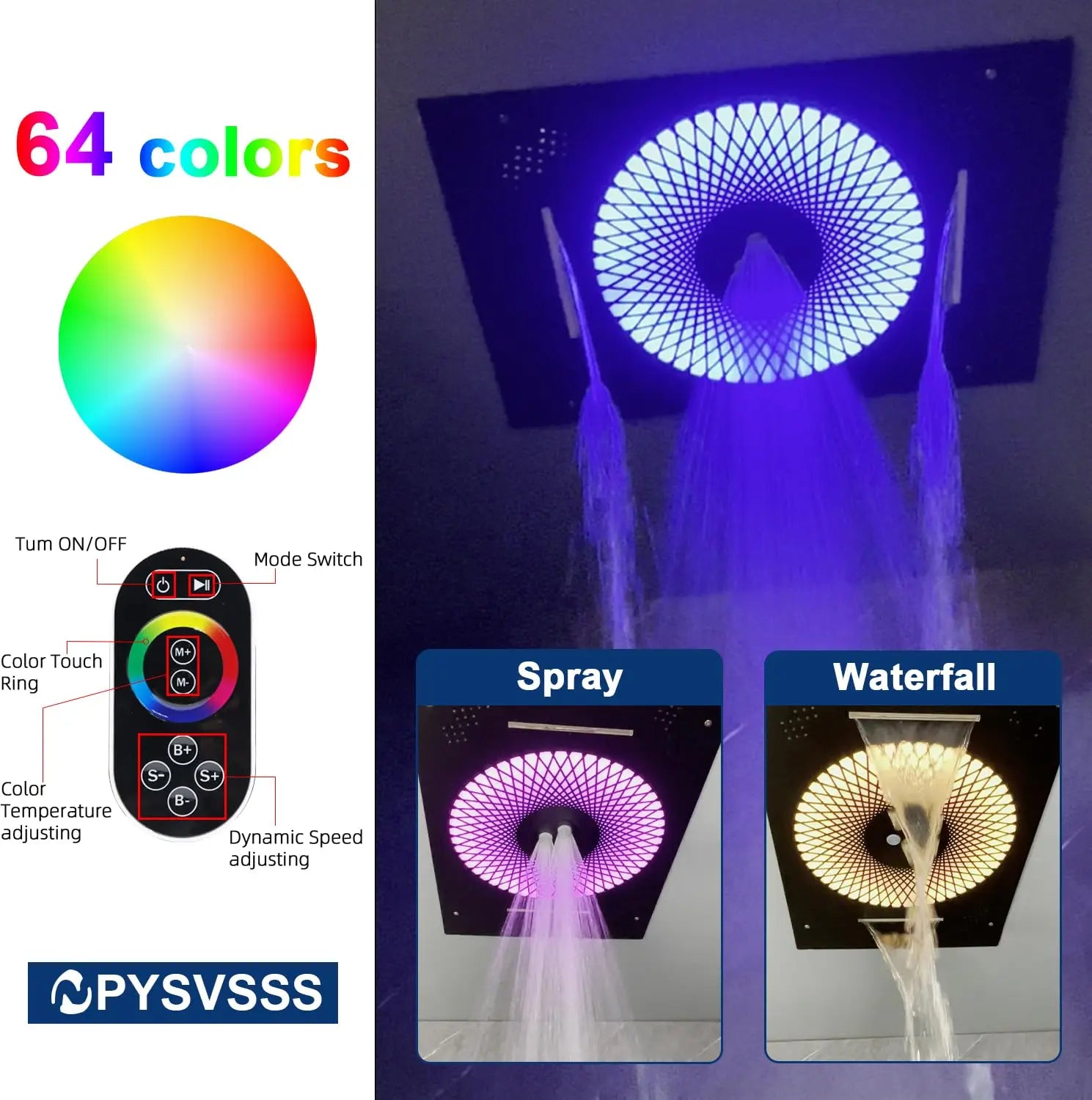 High-end Color Changing LED Shower with Brass Valve
