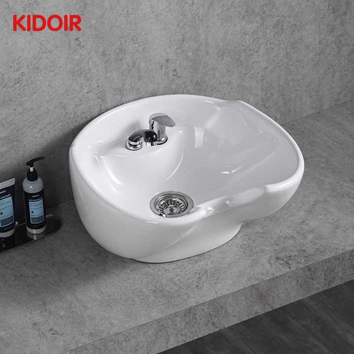 Kidoir Baber Shop wash basin made of high-quality white ceramic, used for washing hair at beauty salons 