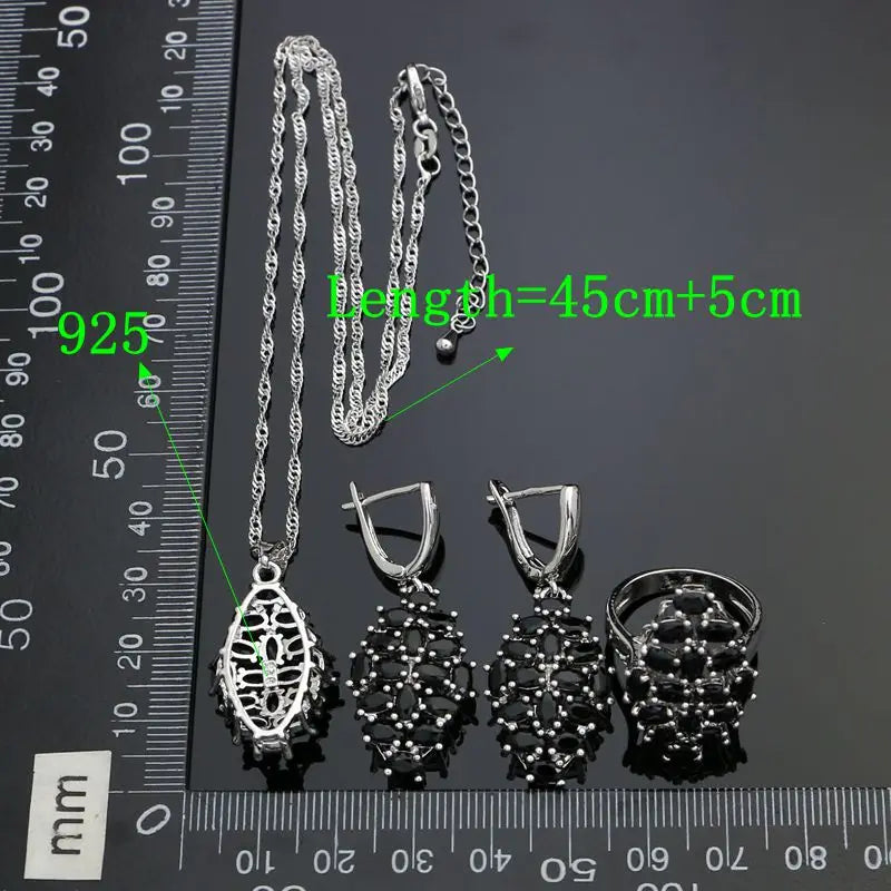 925 Silver Jewelry Set Black Zirconia Party Accessories