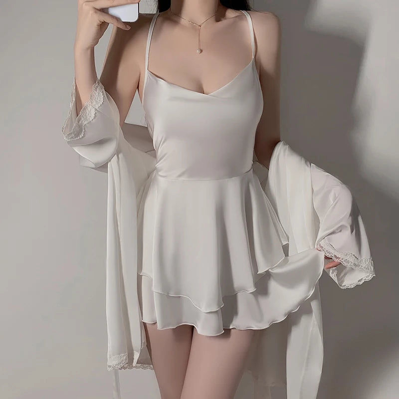 Sexy 2-Layer Silk Dress with Sexy Straps, Solid Color