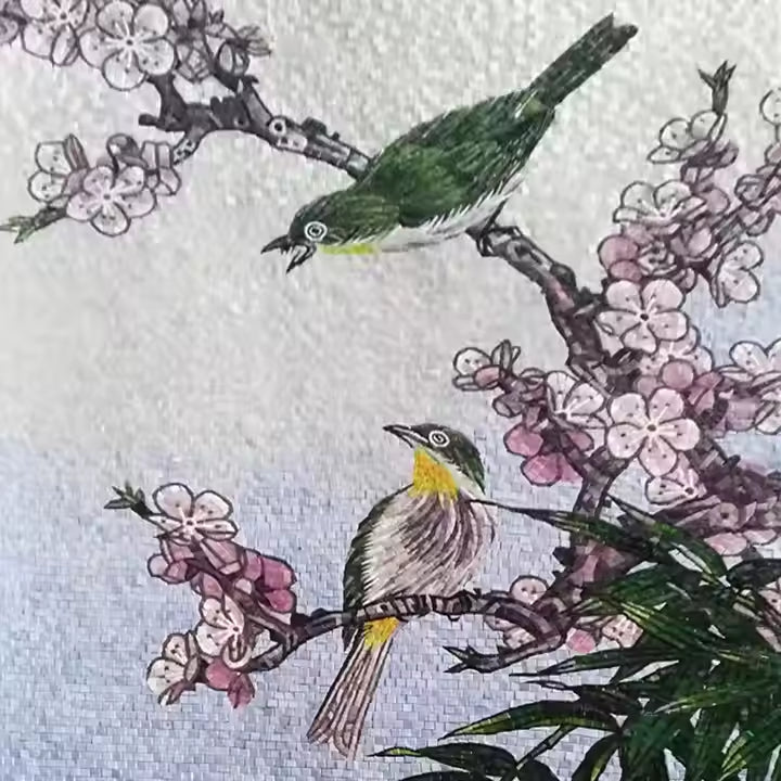 Custom Modern Flower and Bird Wall Mosaic 