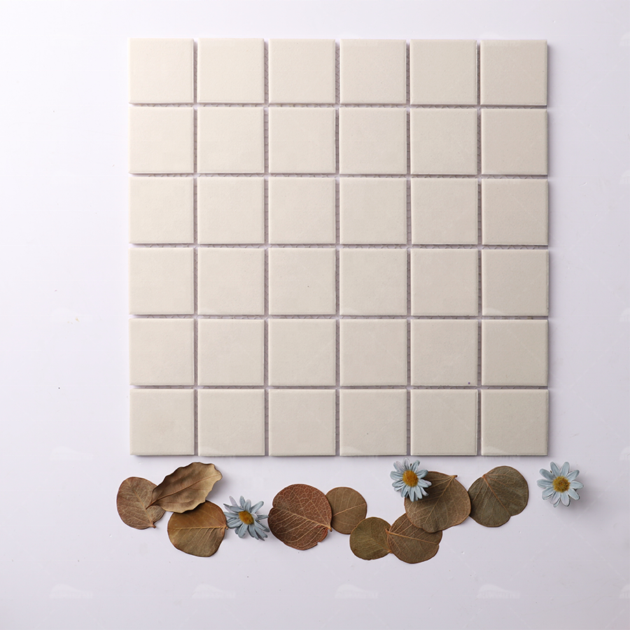 White matte swimming pool mosaic tiles, anti-slip, full body, 2x2, Bluwhale Foshan factory 