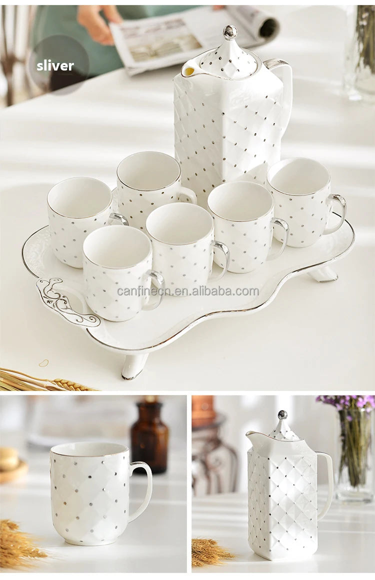 Bộ 8 Ly Tách Sứ Cao Cấp Viền Vàng Kèm Khay Sang Trọng