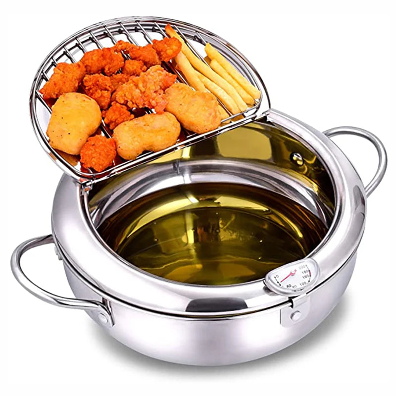 304 Stainless Steel Non-Stick Fryer with Thermometer &amp; Oil Rack