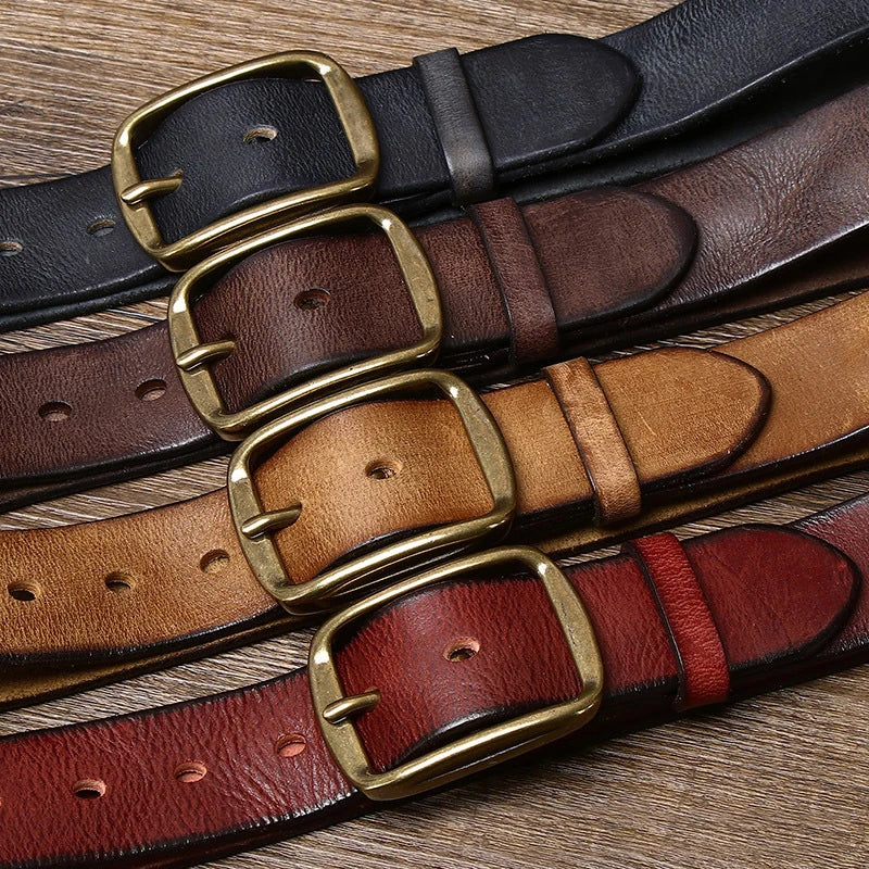 3.8cm thick cowhide belt with high-quality copper buckle for men