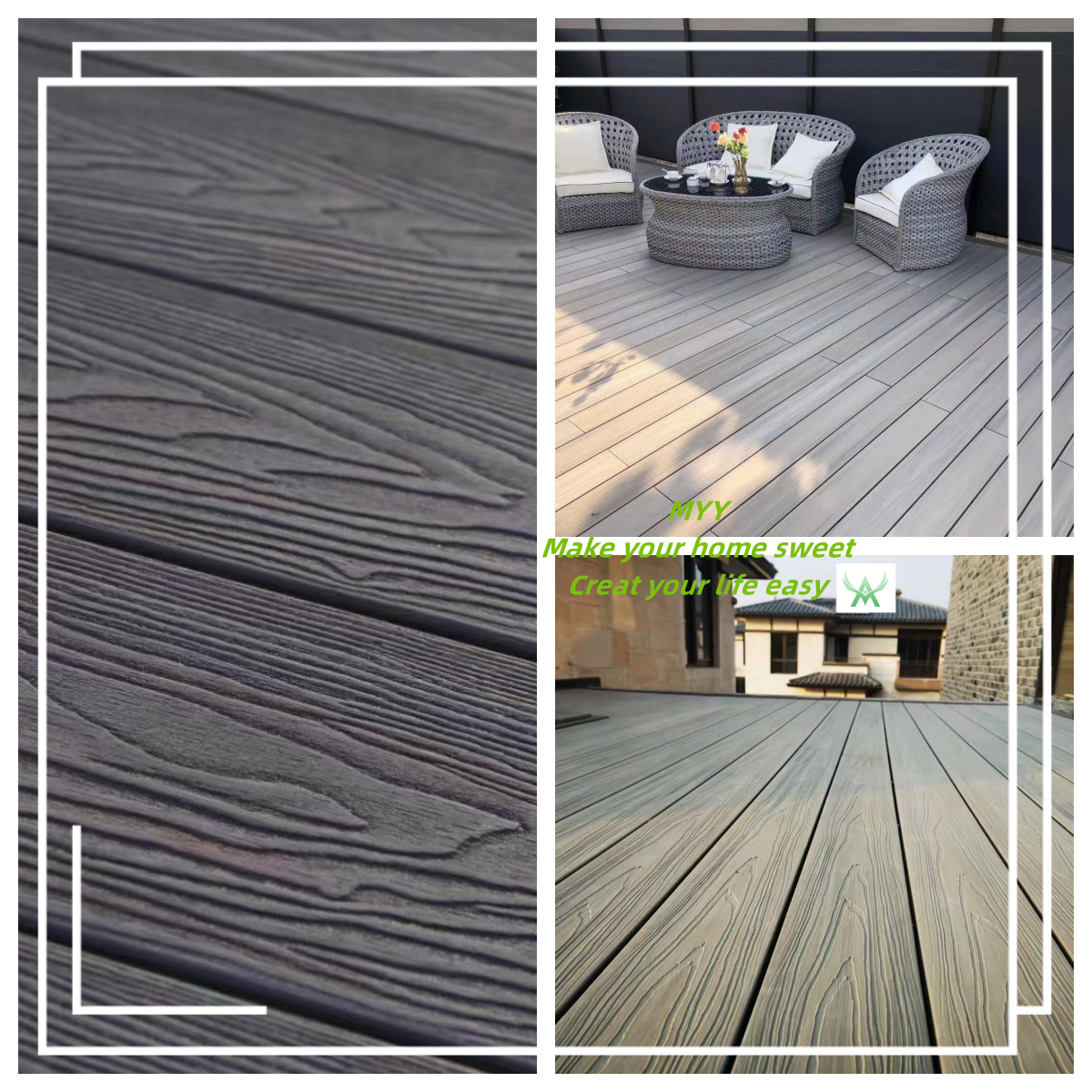WPC embossed outdoor flooring, composite wood plastic floor panels 
