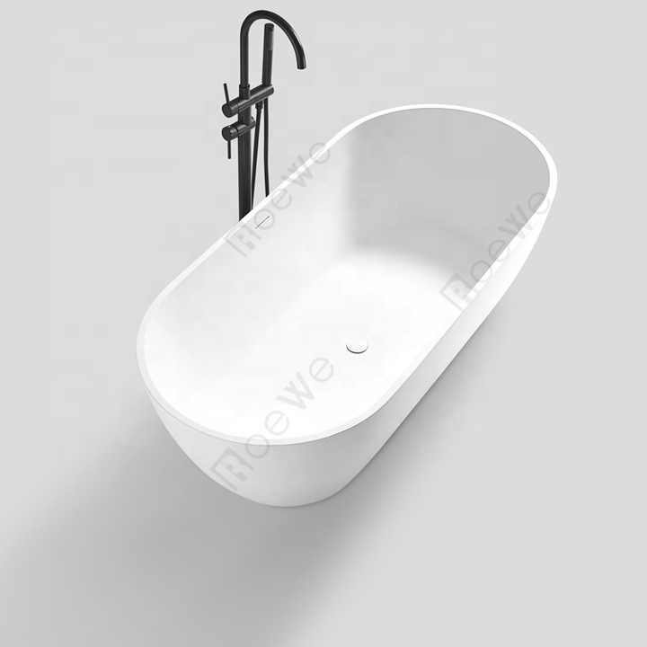 Oval Artificial Stone Bathtub Solid Surface Freestanding Bathtub Resin Cast Stone Bathtub Carpet Soaking Bathtub 