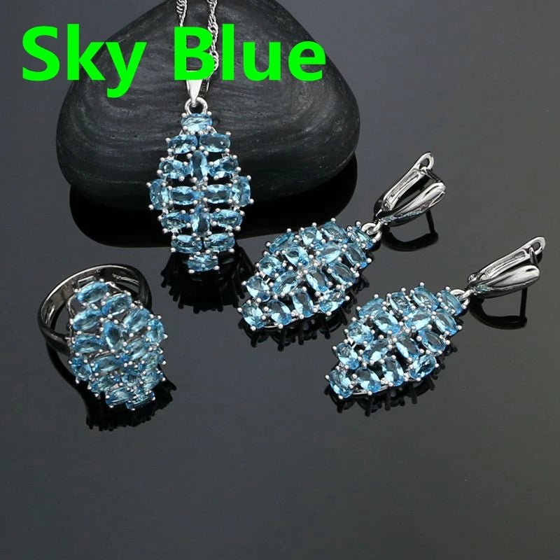 925 Silver Jewelry Set Black Zirconia Party Accessories