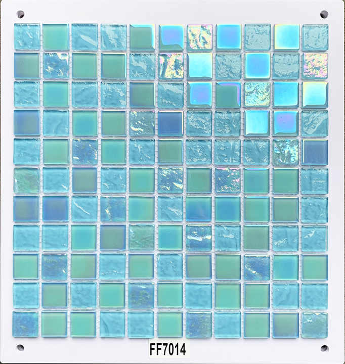 Modern colorful iridescent square crystal glass mosaic tiles 4mm thick for exterior wall decoration of villas 