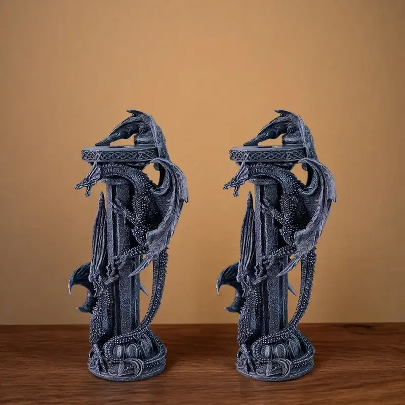 Dragon-Shaped Resin Candle Holders Mythical Anime Figurines for Home Decorative Display Painted Animal Pattern for Gifts Crafts