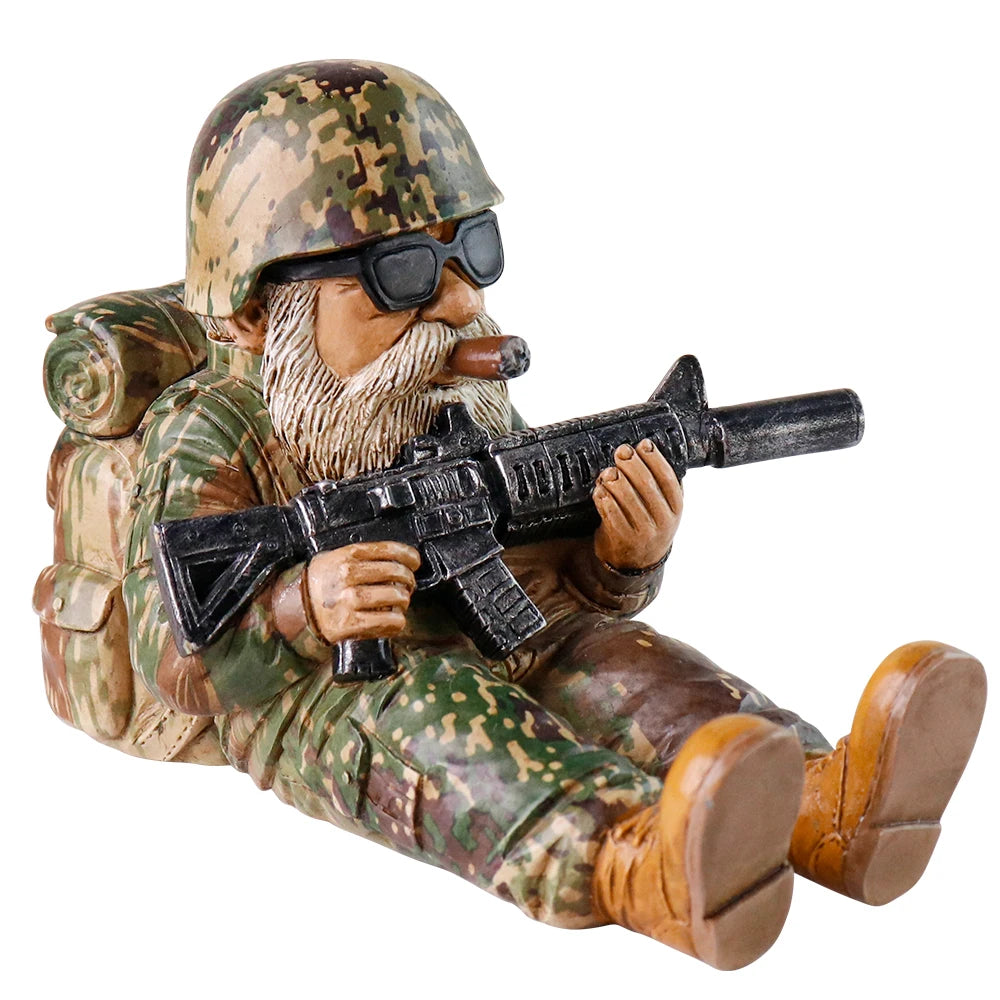Military-Themed Resin Gnome Figurine Camouflage Soldier Statue for Home & Garden Miniatures Christmas Art Decorative Display