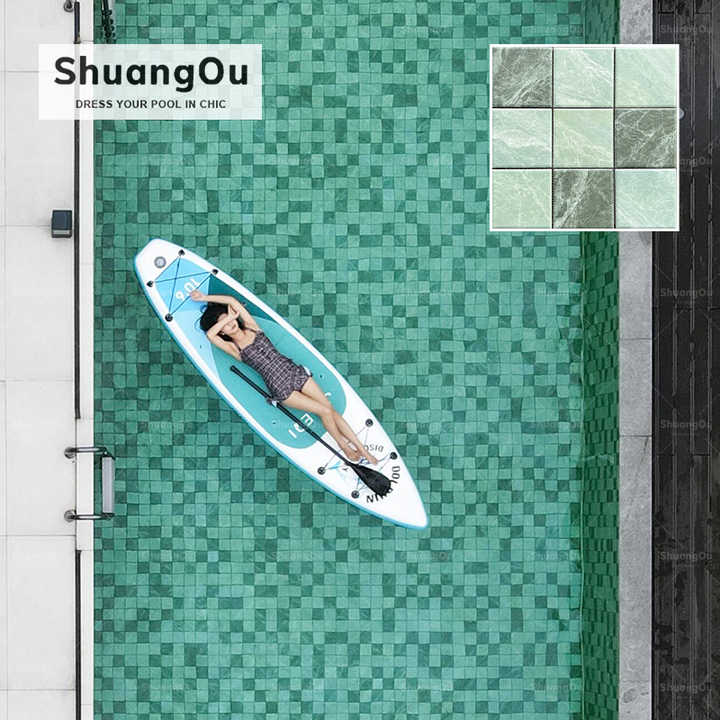 Factory cheap blue stone spray frosted porcelain swimming pool mosaic tiles hotel design bathroom swimming pool landscape mosaic tiles 