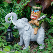 Tiki-Themed Resin Elephant Statue Lantern-Adorned Figurine Artful Garden Outdoor Display Home Decor Animal Flower Rabbit
