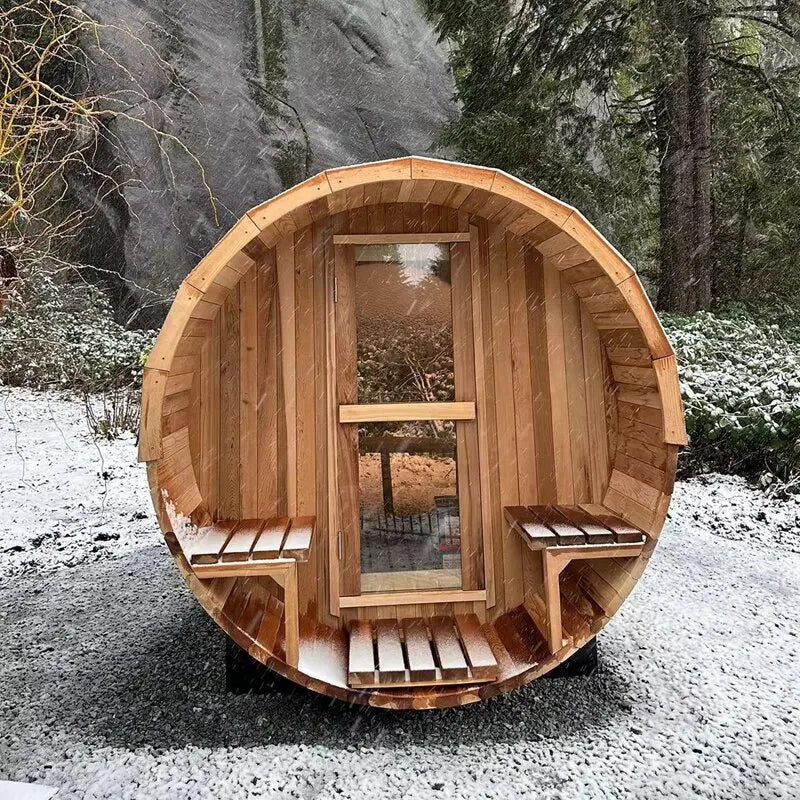 HELIUS Outdoor Barrel Sauna Solid Wood Red Cedar Outdoor Sauna 4 People Outdoor Steam Sauna