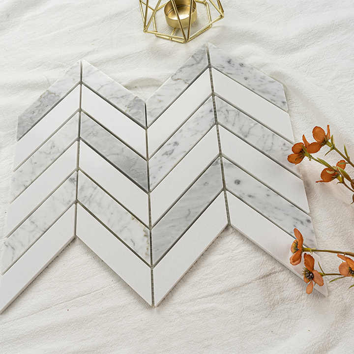 DIY home decoration with self-adhesive herringbone tiles wall tiles with eco-friendly materials combined with marble mosaic tiles 