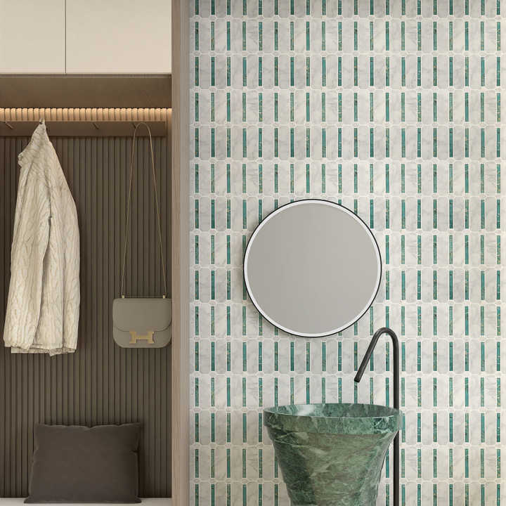 Natural stone marble polished mosaic tiles glass combination floor and wall tiles for bathroom floor 