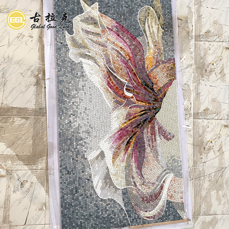 Handmade wall mosaic with 4mm glass tiles