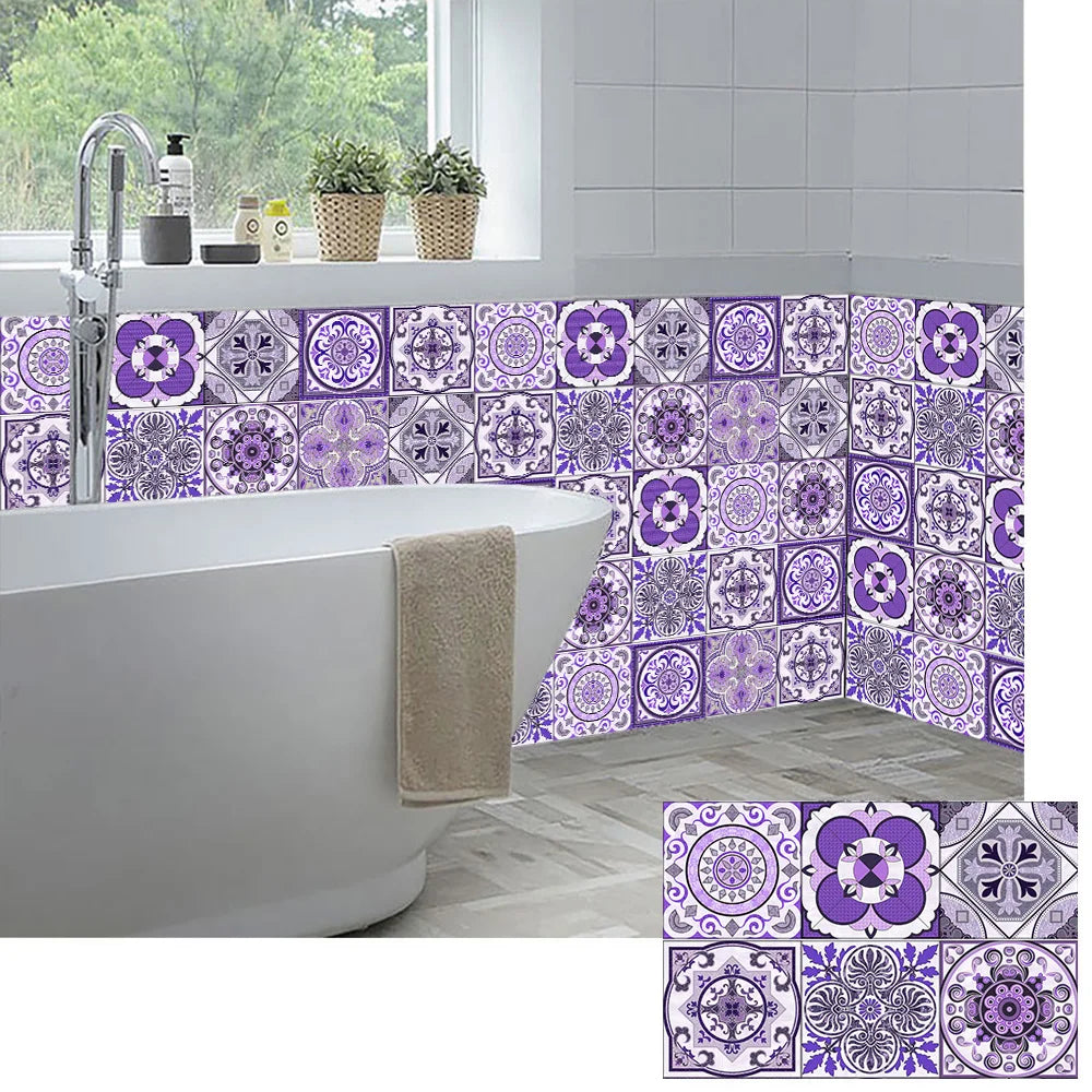 10/15/20/30cm Purple Retro Strip Tiles Wall Sticker Kitchen Stairs Tile Decoration Wallpaper Peel &amp; Stick Waterproof Art Mural