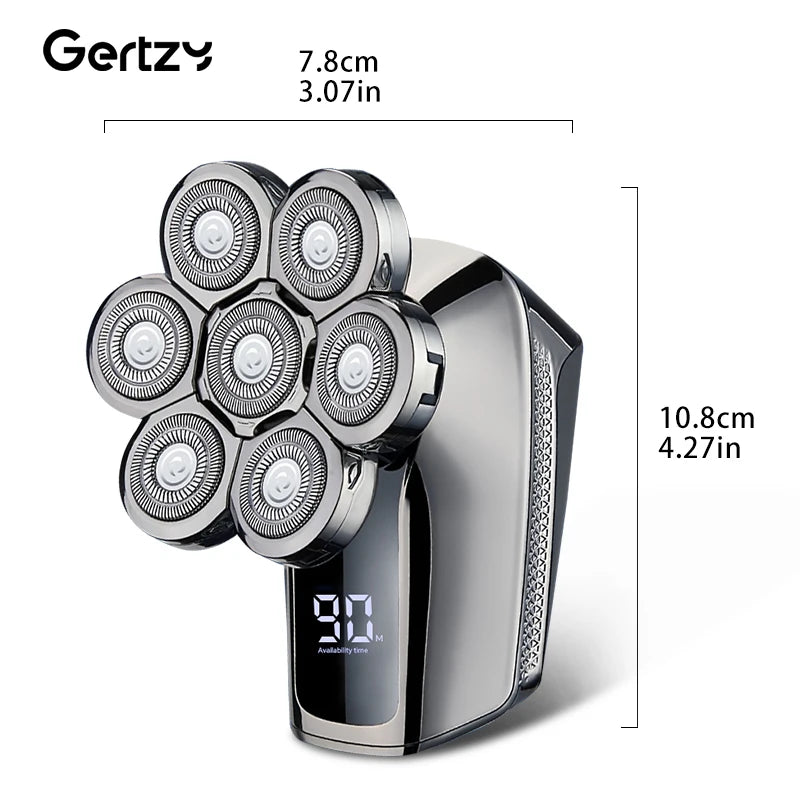 Men's Rechargeable Electric Shaver, Portable LCD Screen Beard Trimmer, Seven Blade Bald Head Machine, Multi Head Shaver
