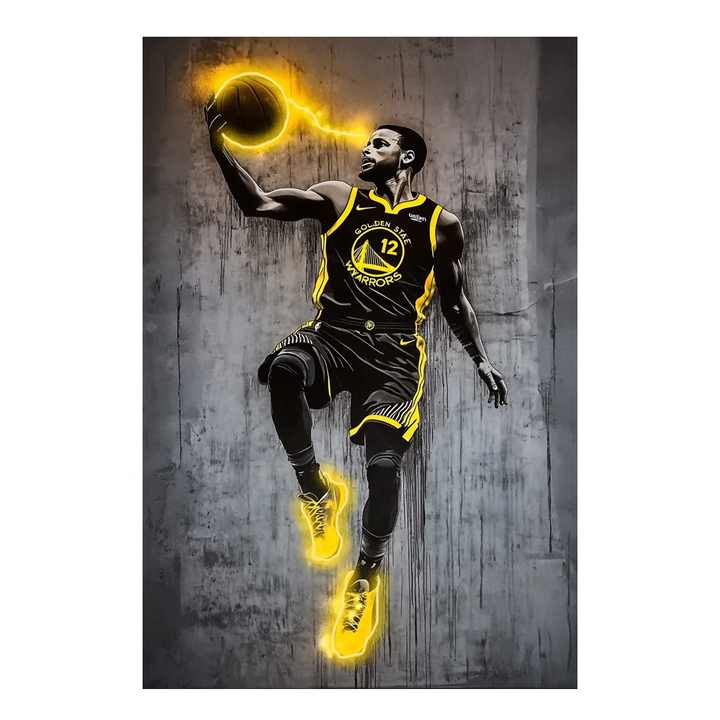 JZ Home Decor 3D Art Painting Printed on Canvas Athlete Poster Basketball Illuminated Painting Large 3D Wall Painting with LED Lights 