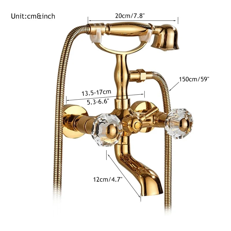 Telephone Style Golden Waterfall Bathtub Faucet Bathroom Brass Bath Faucets Waterfall Rotatb Spout Hot&amp;Cold water Shower tap set