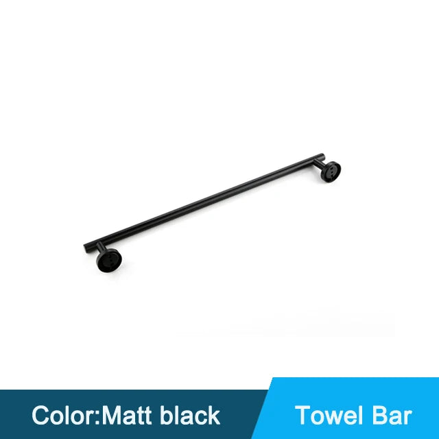 Black Wall-mounted Black Stainless Steel Towel Rack Set Towel Bar Toilet Paper Holder Robe Towel Hooks Bathroom  Accessories Kit - Daisan Mart