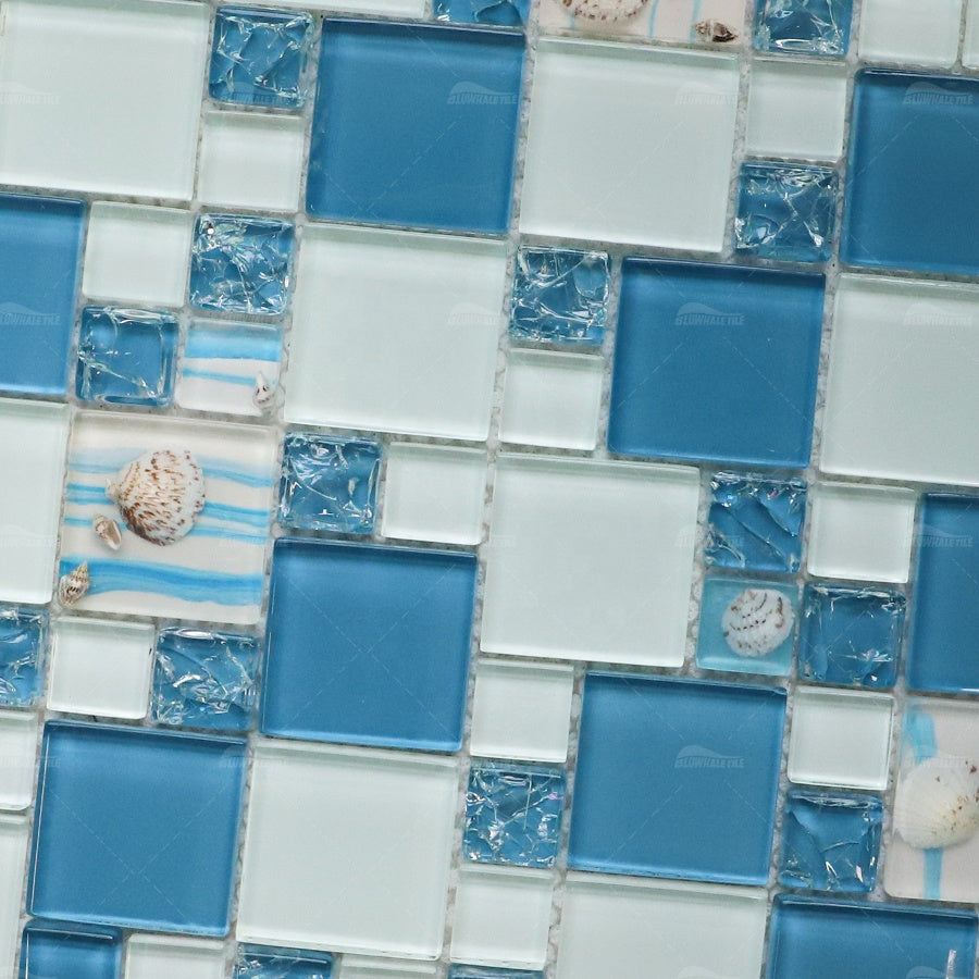 Wholesale square green mosaic tiles, shell, crystal resin 