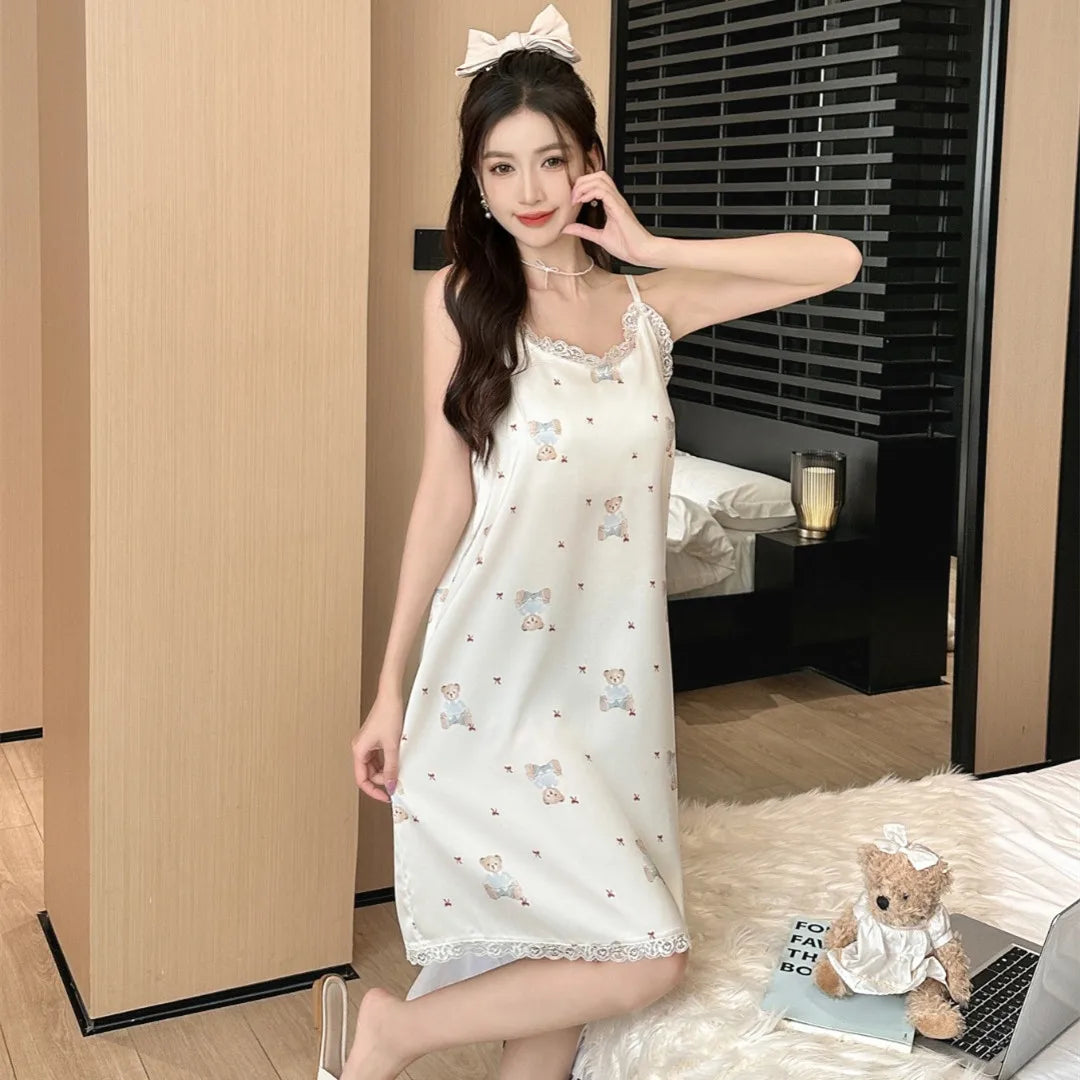 Beautiful silk nightgown with hem - Sexy women's silk lace dress