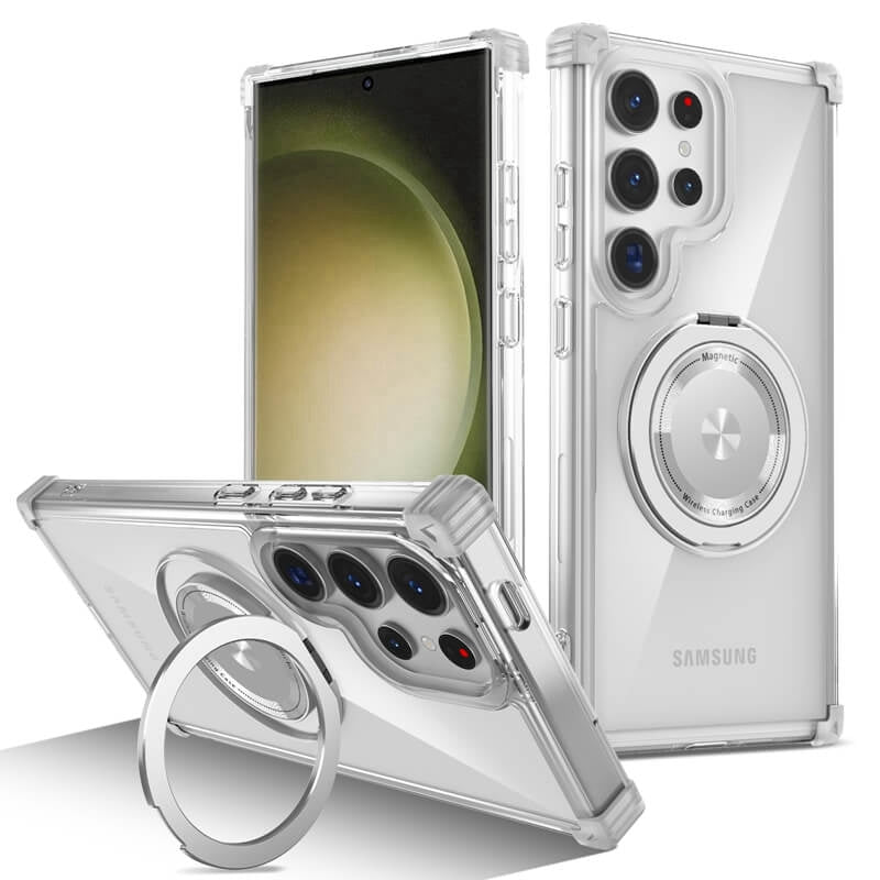 TPU+PC Magnetic Transparent Shockproof Phone Case with Stand, Mobile Phone Protection for Samsung S25 S24 S23 S22 S21 