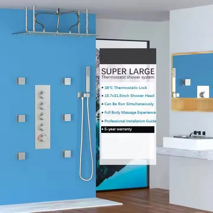 DULABRAHE Ceiling 800*400mm Shower Head with Full Body Jet Multifunction Shower System With Temperature Shower Faucet Set