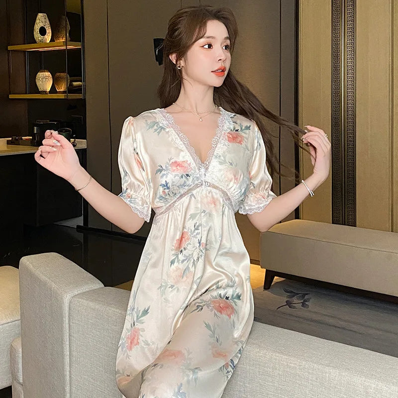 SAMWESTART Sweet and Cool Floral Summer Silk Nightgown