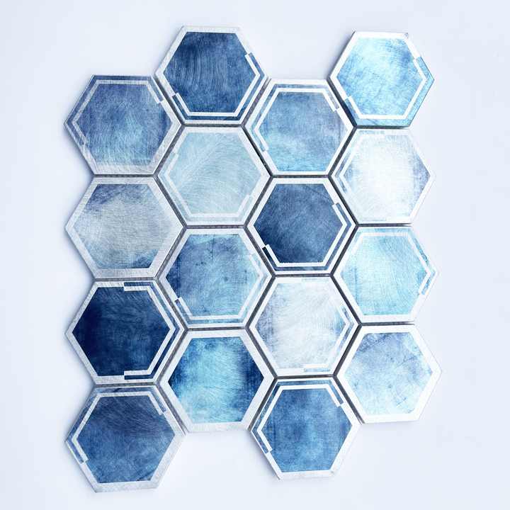 GAHEX7315 Modern blue hexagon mosaic wall tiles 73mm for bathroom, living room, interior decoration, graphic design 
