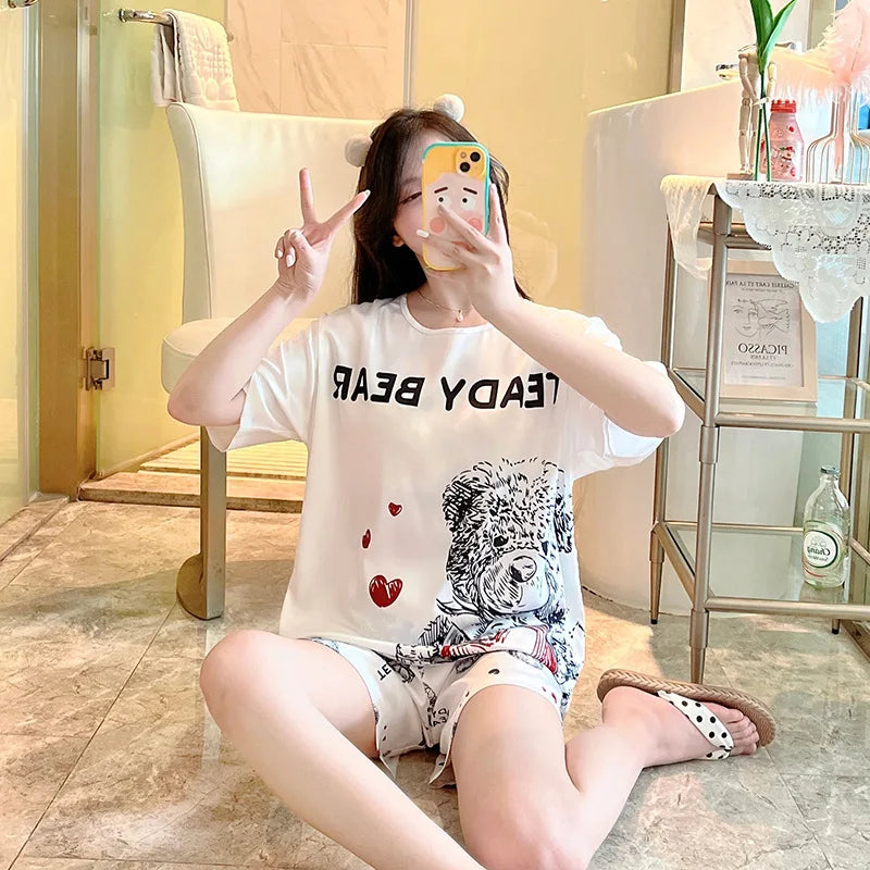 3-Piece Cool Silk Pajamas Set for Women with Cute Patterns