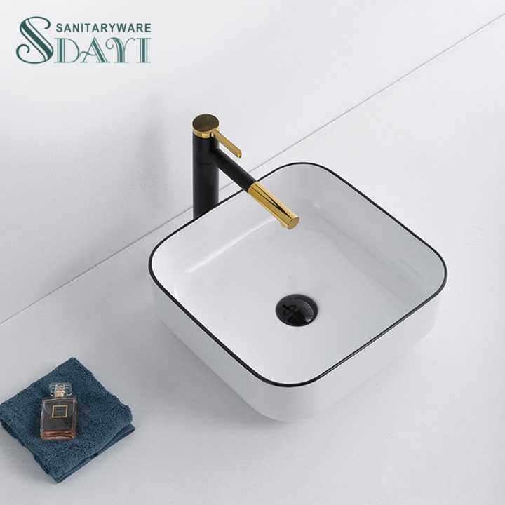 SDAYI Nordic White Washbasin Blackline Design Bathroom Sanitary Ware Ceramic Art Washbasin 