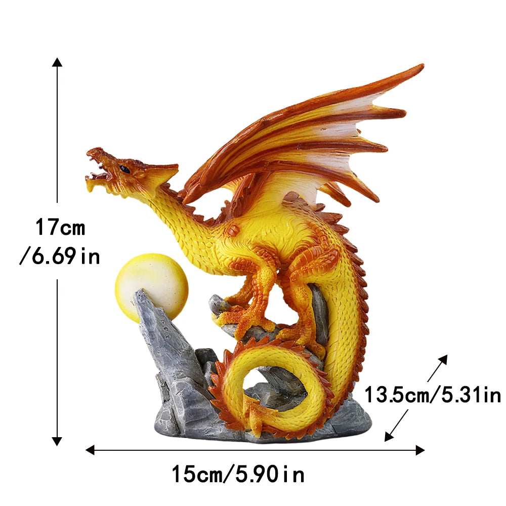 US Stock Fire Dragon with Flaming Ball Resin Figurine, Mythical Creature Home Decor - Daisan Mart