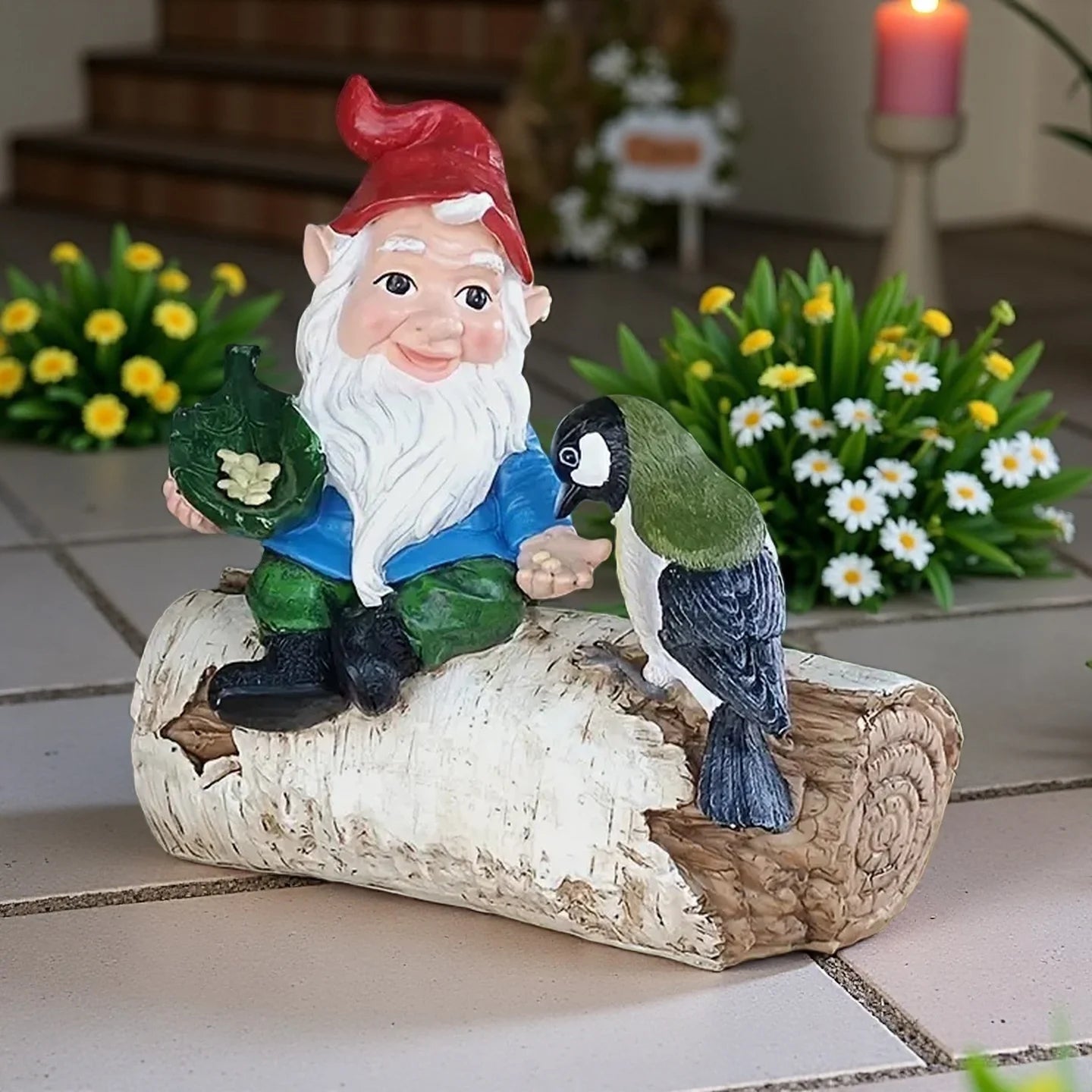 Charming Gnome Bird Feeder Statue - Resin Garden & Outdoor Decor, Tree-Mounted Sculpture for Home and Yard Art