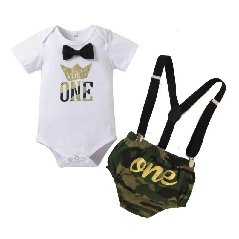 Bộ Bodysuit Cotton 1 Tuổi Bé Trai Wild One 2 Món