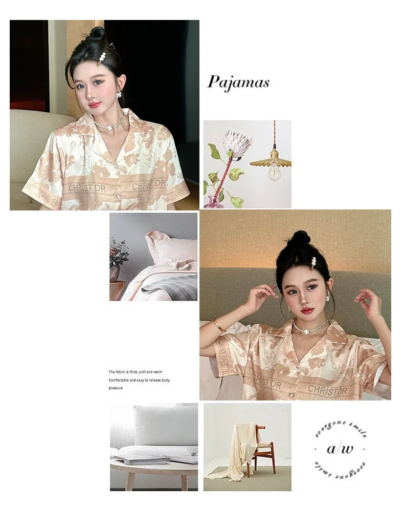 Bộ Đồ Ngủ Nữ Lụa 3 Món Hoa Ngọt Ngào Sang Trọng