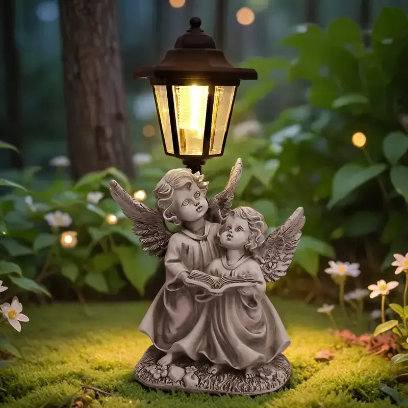 Angel-Themed Resin Decor Solar-Powered Lantern Statue Fairy Style Garden & Outdoor Christmas Display with Animal Ornaments Model - Daisan Mart
