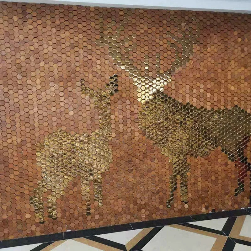 Natural walnut wood wall panel with stainless steel border 30x31cm