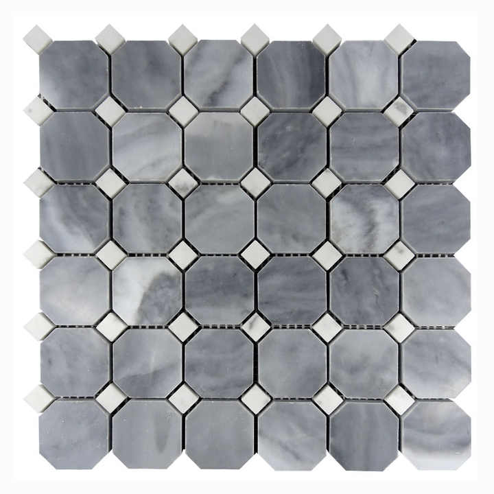 Floor Wall Bathroom Kitchen Wall Tile Polished Mosaic Bardiglio Marble 3" Octagon Mosaic Tile
