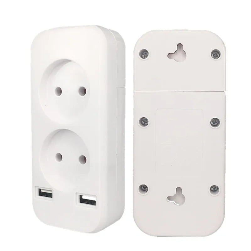 European standard two-position socket with dual USB ports, 5V 2A output,1 to 2 ways Eu Conversion Plug