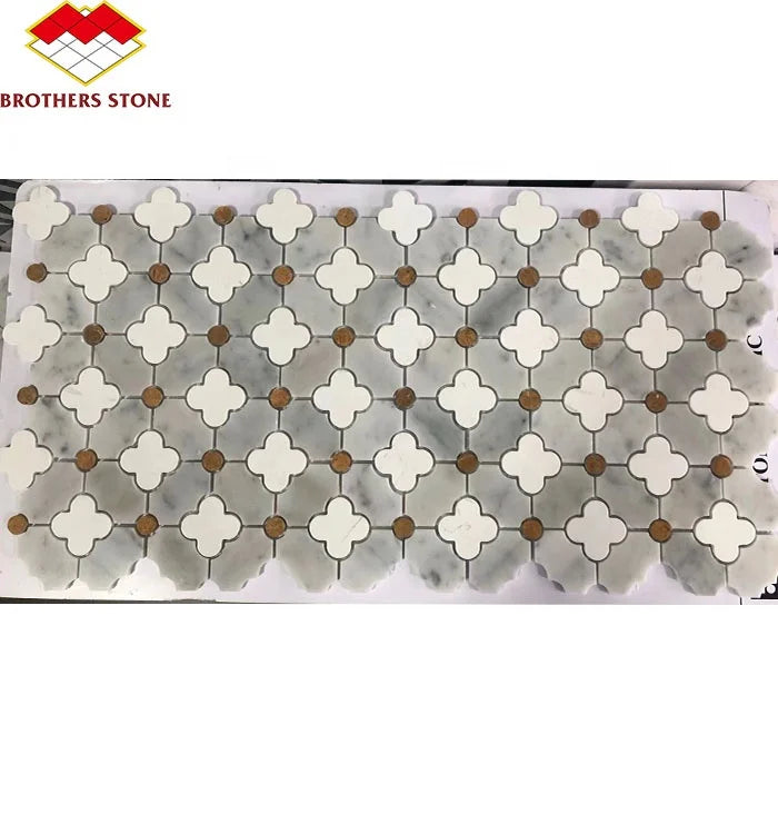 Modern Brown White Waterjet Flower Shape Marble Stone Mosaic Daisy Pattern Backsplash for Interior Wall Graphic Design Wall - Daisan Mart