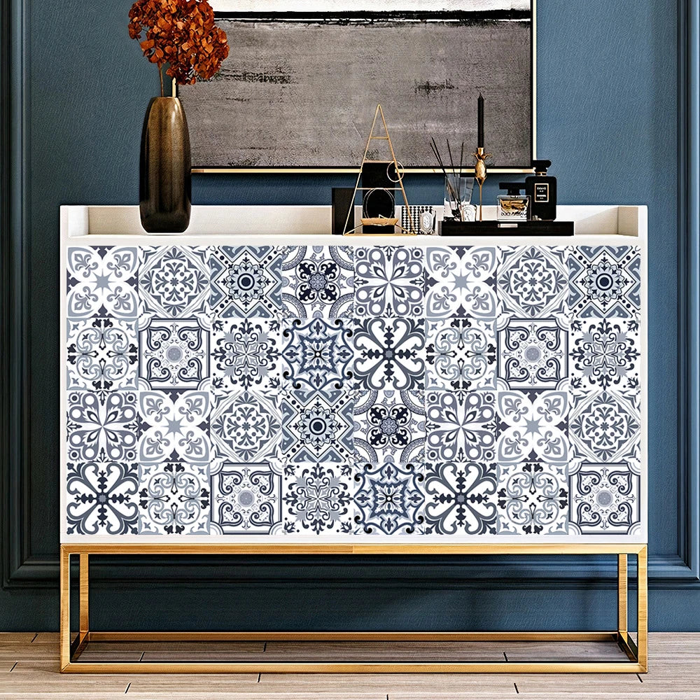 10pcs Blue &amp; Gray Matte Surface Wall Sticker Film For Tiles /Ground in Kitchen Backsplash Floor PVC Art Wallpaper Peel &amp; Stick