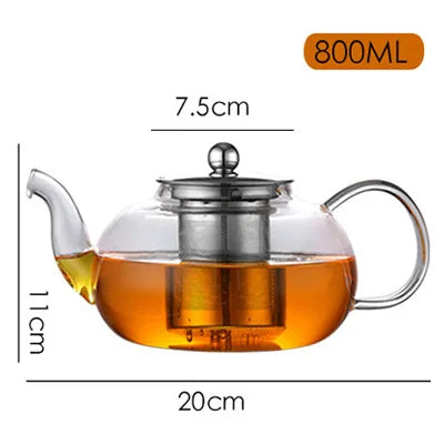 600/800ml Heat Resistant Glass Teapot Flower Tea Set Kettle Coffee Tea Pot Drinkware Set Stainless Steel Strainer Teapot