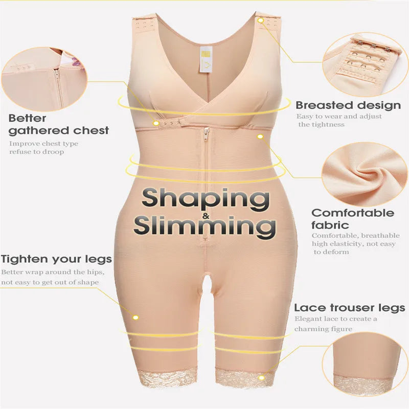 Zip Waist Lace Slimming Shaper Corset Control Shapewear Butt Lifter Strap Body Shaper Underwear Bodysuit Women Plus Size S-6xl